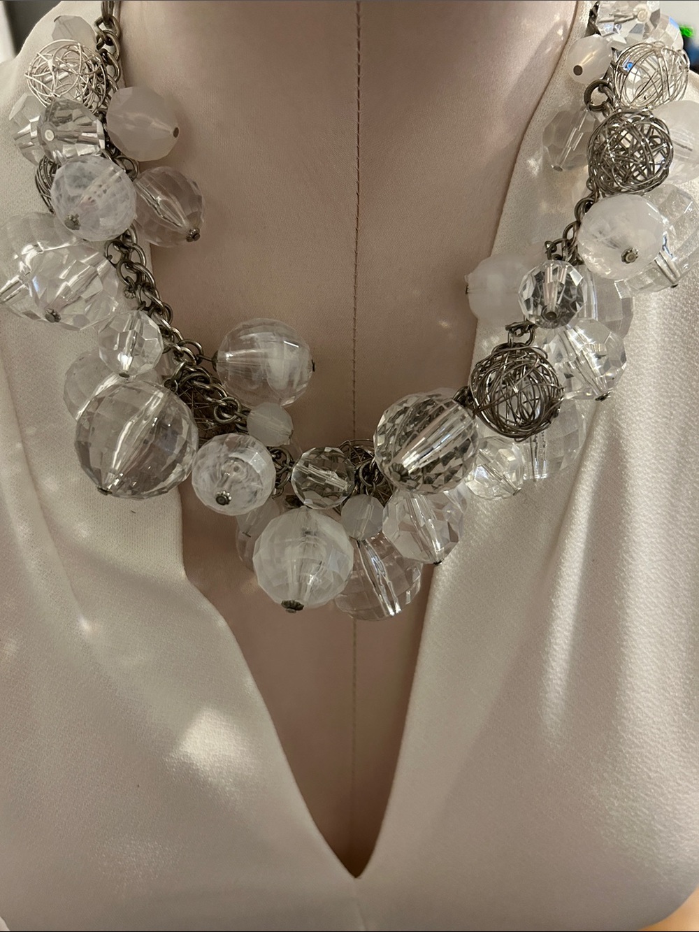 Statement Clear Crystal Cluster Necklace - Women's Jewelry - Picture 8 of 8